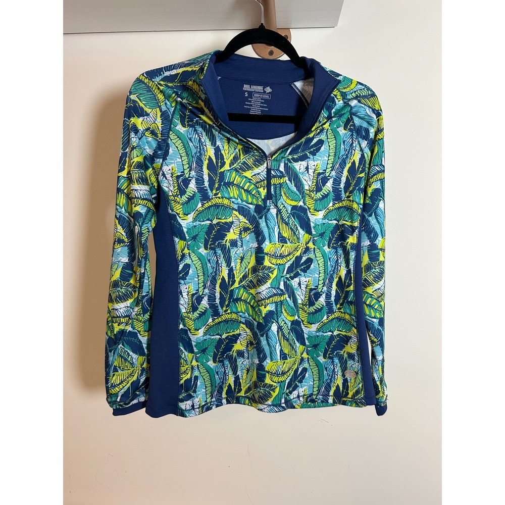 Reel Legends Women's Tropical Leaf Print Long Sleeve Quarter Zip Top Size‎ S